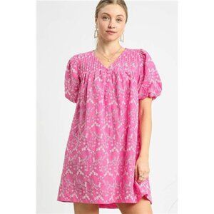 Umgee Floral Puff Sleeve V-Neck Mini Dress‎